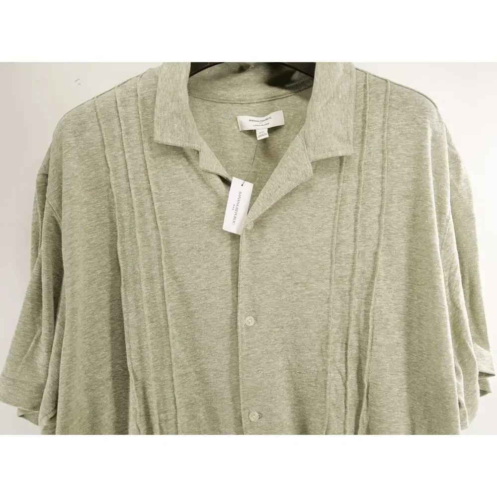 Banana Republic Shirt Mens XXL NWT Sage Green Linen Blend Pleated Resort